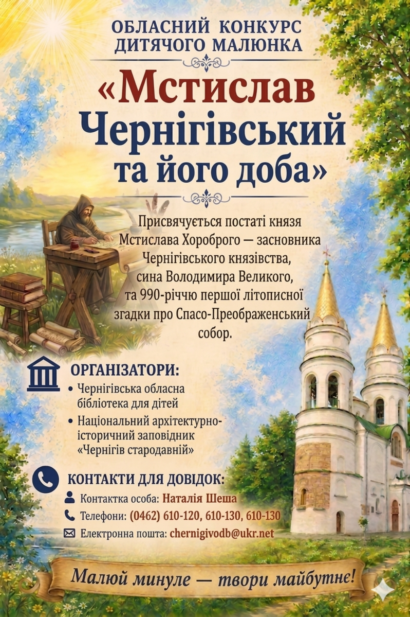 Запрошуємо до участі в обласному конкурсі дитячого малюнка «Мстислав Чернігівський та його доба»